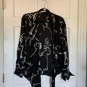 Black and white lightweight wrap dress shirt